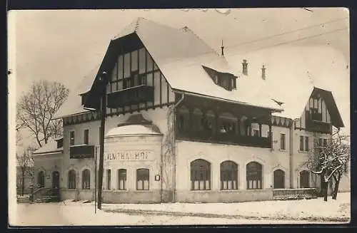 AK Grünau, Gasthof Almthalhof im Schnee