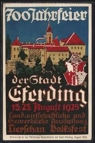 Künstler-AK Eferding, 700 Jahrfeier 1925, Landwirtschaftliche u. Gewerbliche Ausstellung Tierschau Volksfest