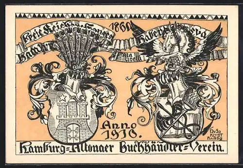 AK Hamburg-Altona, Buchhändler-Verein anno 1910, Stadtwappen