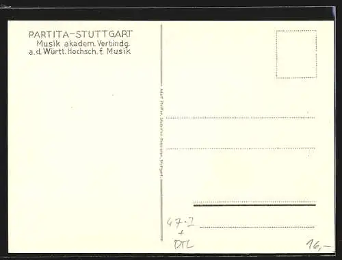 AK Stuttgart, Studentenwappen der Musik akadem. Verbindg. Partita a. d. Württ. Hochsch. f. Musik