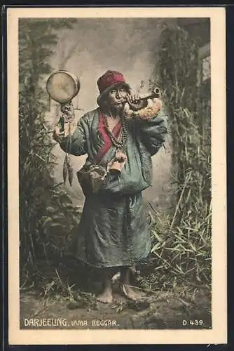 AK Darjeeling, Lama Beggar, Bettler mit Utensilien