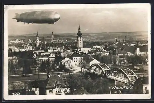 AK Wels, Zeppelin über der Stadt