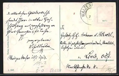 AK Waizenkirchen, Zeppelin fliegt über den Ort