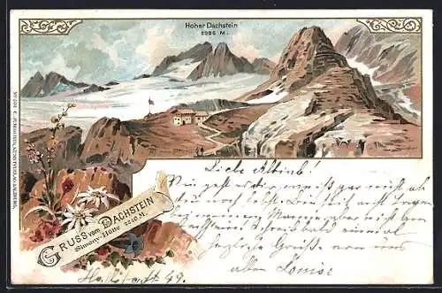 Lithographie Simony-Hütte, Berghütte am Hohen Dachstein