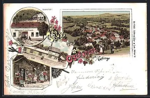 Lithographie Oberndorf am Gebirge, Gasthaus Kellerstübel, Bad, Ludwigs-Brunnen