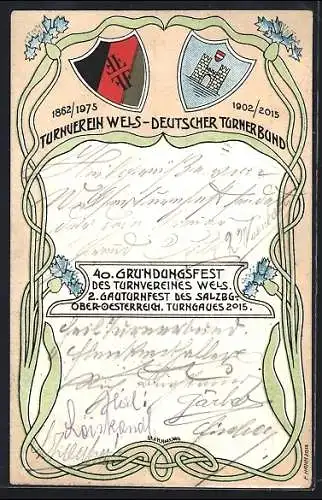 Lithographie Wels, 40. Gründungsfest des Turnvereins Wels, 2. Gauturnfest des Salzbg.-Ober-Oesterreich. Turngaues 1902