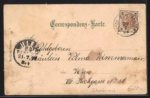 Lithographie Mistelbach /N. Ö., Hauptplatz, Pfarrkirche, Ortsansicht