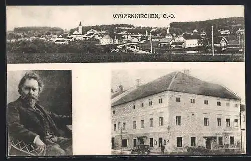 AK Waizenkirchen, Gasthof zum weissen Lamm und Tondichter Dr. Wilhelm Kienzl