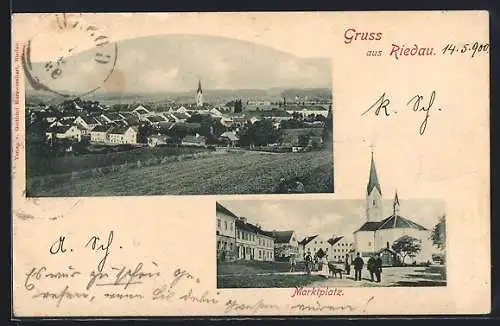 AK Riedau, Marktplatz mit Anwohnern