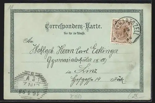 Mondschein-Lithographie Engelhartszell a. D., Engelszell und Flusspartie mit Dampfer