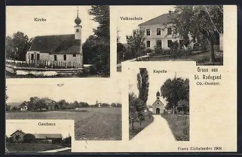 AK St. Radegund, Kirche, Gasthaus und Volksschule