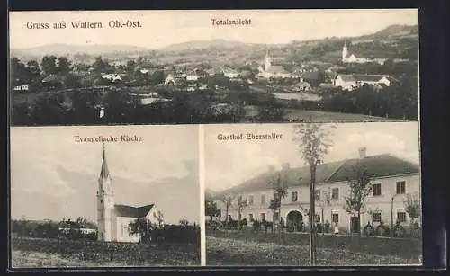 AK Wallern, Gasthof Eberstaller, Evangelische Kirche