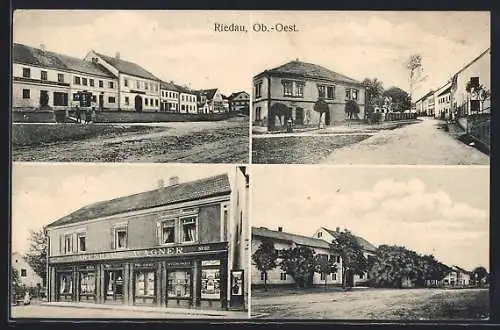 AK Riedau, Warenhaus Wagner, Marktplatz, Strassenpartie