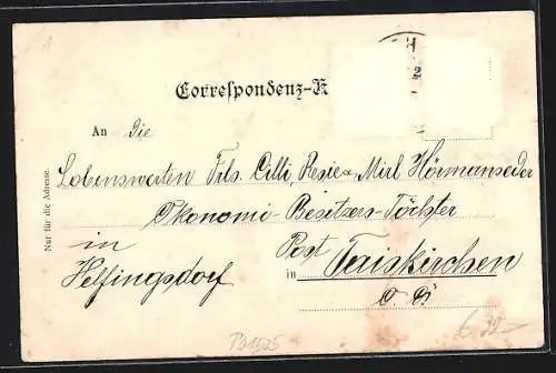 Lithographie Altheim, Volksschule, Marktplatz und Kaiser Franz Josef-Jubiläums Kindergarten