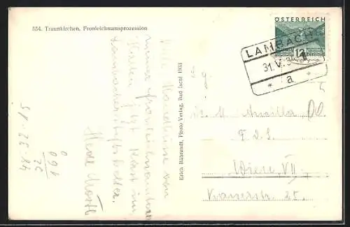 AK Traunkirchen, Frohnleichnamprozession, Ruderboote auf dem Wasser