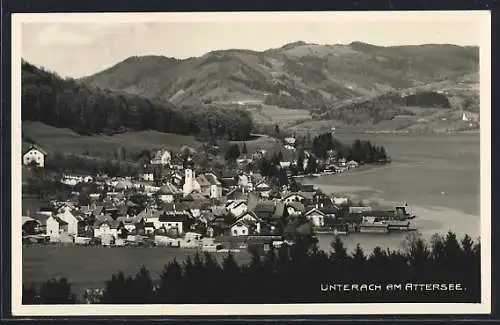 AK Unterach am Attersee, Totalansicht von einen Berg aus