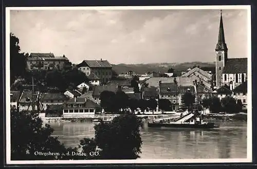 AK Ottensheim a. d. Donau, Ortsansicht über den Fluss