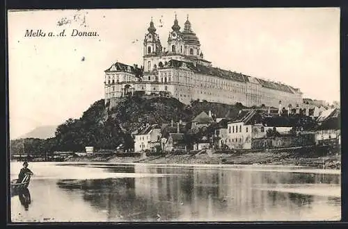 AK Melk a. d. Donau, Blick zum Kloster