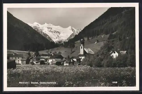 AK Medratz i. Stubai, Gesamtansicht mit Gletscherblick