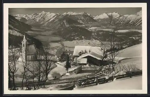 AK Mösern i. Tirol, Blick ins verschneite Ober-Inntal