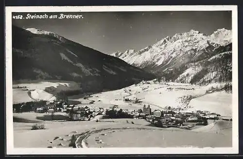 AK Steinach am Brenner, Ortsansicht mit den Bergen im Schnee