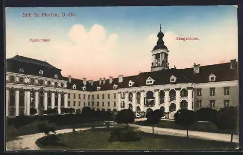 AK St. Florian /O.-Oe., Marmorsaal und Stiegenhaus im Stift