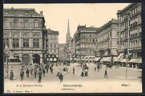 AK Wien, Reger Betrieb an der Kärntnerstrasse, mit Brunnen