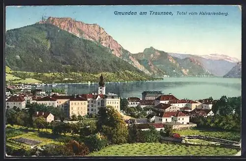 AK Gmunden am Traunsee, Totalansicht vom Kalvarienberg