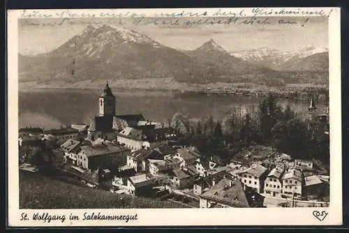 AK St. Wolfgang im Salzkammergut, Ortsansicht aus der Vogelschau