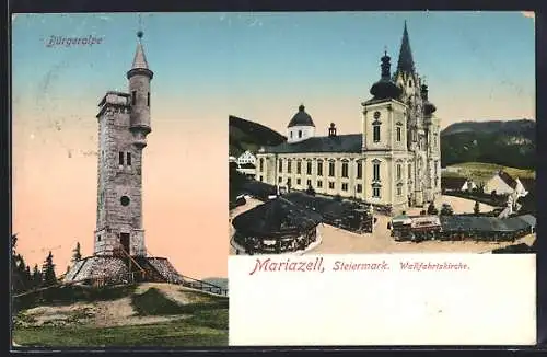 AK Mariazell /Steiermark, Bürgeralpe und Wallfahrtskirche