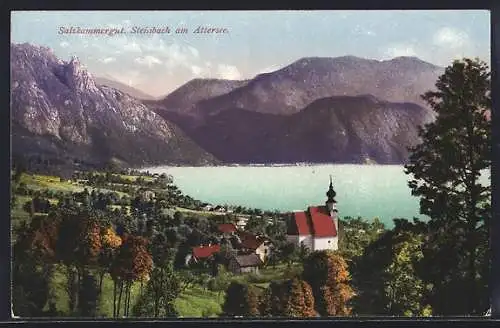 AK Steinbach am Attersee, Gesamtansicht von einer Anhöhe aus