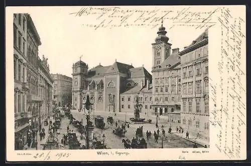 AK Wien, Freyung mit Brunnen von Schwanthaler und Pferdekutschen