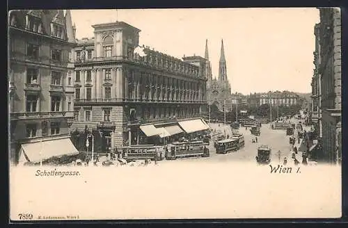 AK Wien, Schottengasse mit Kirche und Strassenbahn