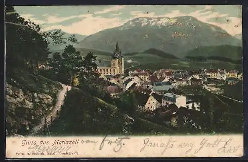 AK Mariazell, Totalansicht von einen Berg aus