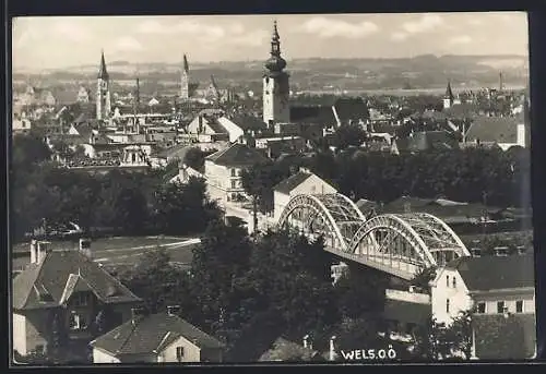 AK Wels /OÖ., Stadtansicht aus der Vogelschau