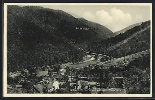 AK Waizenkirchen, Zöhrerleiten, Blick durch das Tal hin zur Ruine Stauf