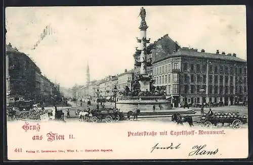 AK Wien, Praterstrasse mit Tegetthof-Monument