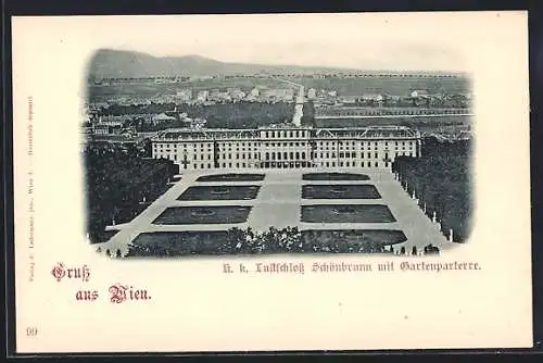 AK Wien, K. k. Lustschloss Schönbrunn mit Gartenparterre