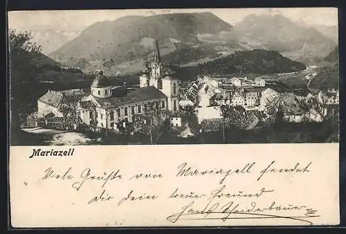 AK Mariazell, Ortsansicht aus der Vogelschau