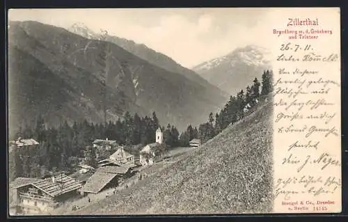 AK Brandberg /Zillerthal, Panorama mit dem Grünberg und Tristner