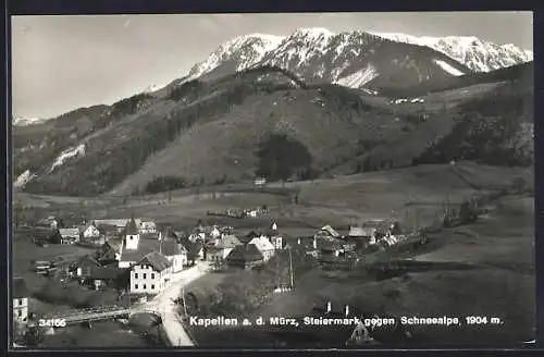 AK Kapellen a. d. Mürz, Ortsansicht gegen Schneealpe