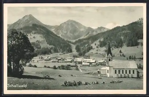 AK Schattwald i. Tirol, Gesamtansicht von einen Berg aus