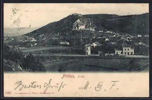 AK Pitten, Bahnhof mit Blick auf den Ort