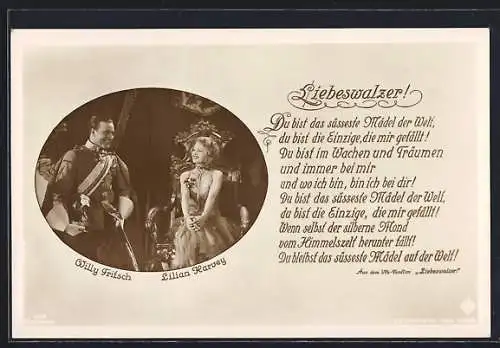 AK Schauspielerin Lilian Harvey & Schauspieler Willy Fritsch in einer Fimszene aus Liebeswalzer