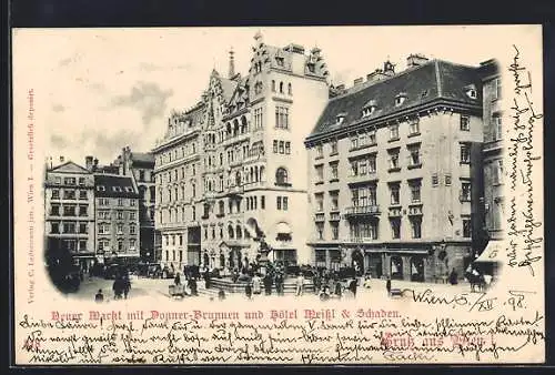 AK Wien, Neuer Markt mit Donner-Brunnen und Hotel Meissl & Schaden