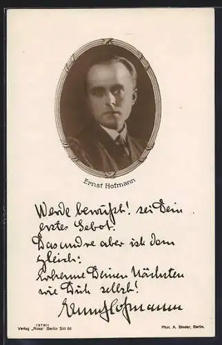 AK Schauspieler Ernst Hofmann als Portrait und Spruch von ihm