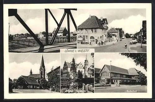 AK Löhne i. Westf., Schloss Ulenburg, Kirche, Bahnhof