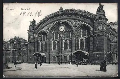 AK Bremen, Bahnhof mit Passanten