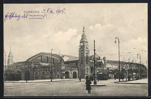 AK Hamburg-St.Georg, Strassenbahnen vor dem Hauptbahnhof