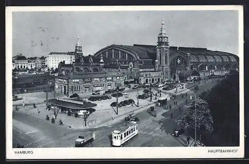 AK Hamburg-St.Georg, Hauptbahnhof und Strassenbahn, 